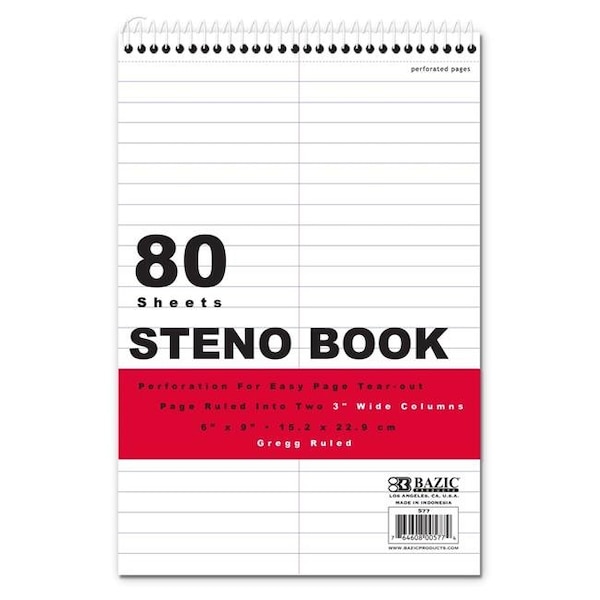Bazic Products Bazic Products 577 6 x 9 in. 80 Sheets White Paper Gregg Ruled Steno Book; Case of 48 577 - main